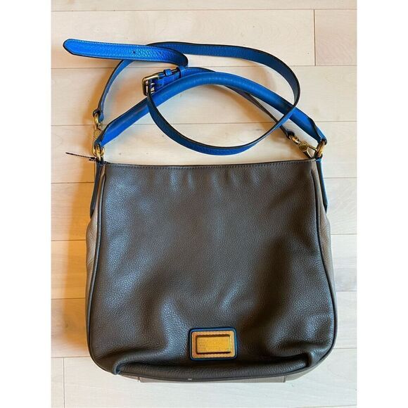 Marc Jacobs Tan Brown Blue Hobo Crossbody Purse Colorblock - Picture 1 of 9